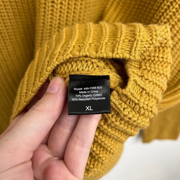 Jenni Kayne Organic Cotton Cabin V-Neck Relaxed Sweater Mustard REPAIRED - XL - Picture 13 of 16